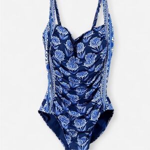 Johnny Was Navy Blue Floral One Piece Swimsuit